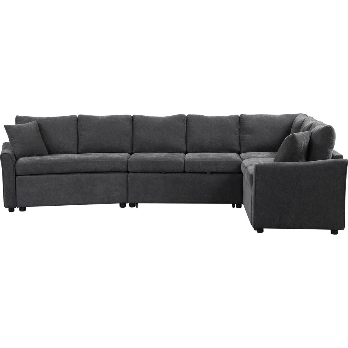 124.8"L-shaped Sofa Convertible Sofa Bed Pull Out Sofa Sleeper with Two Back Pillows, Two USB Ports and Two Power Sockets for Living Room, Gray