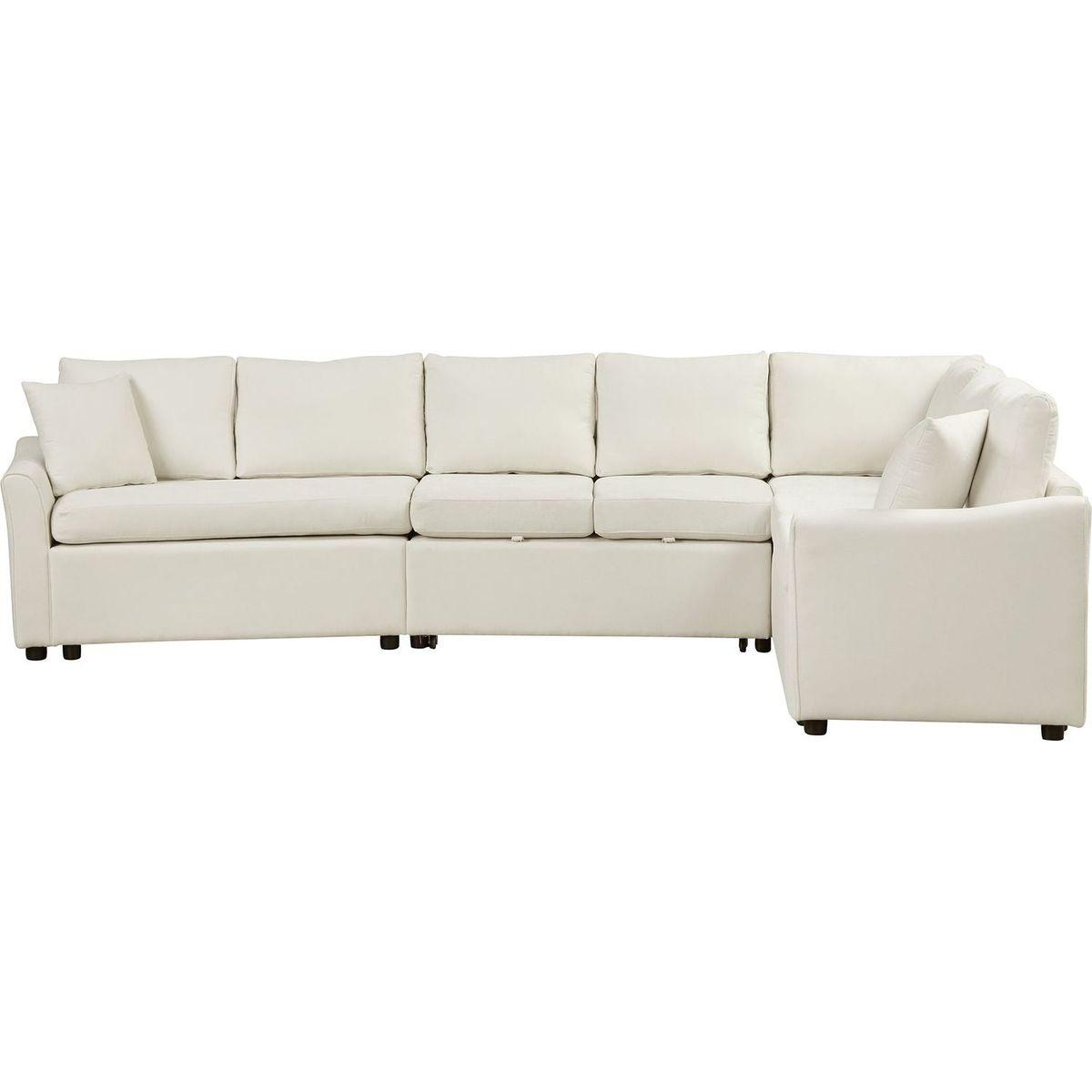 124.8"L-shaped Sofa Convertible Sofa Bed Pull Out Sofa Sleeper with Two Back Pillows, Two USB Ports and Two Power Sockets for Living Room, Beige