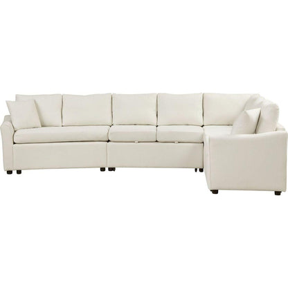 124.8"L-shaped Sofa Convertible Sofa Bed Pull Out Sofa Sleeper with Two Back Pillows, Two USB Ports and Two Power Sockets for Living Room, Beige