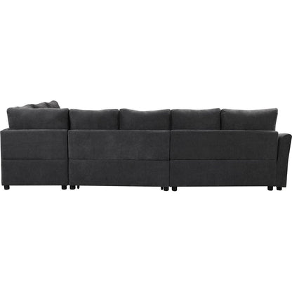 124.8"L-shaped Sofa Convertible Sofa Bed Pull Out Sofa Sleeper with Two Back Pillows, Two USB Ports and Two Power Sockets for Living Room, Gray