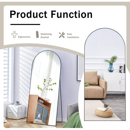 The 4th generation floor standing full-length rearview mirror. Black metal framed arched wall mirror, bathroom makeup mirror, floor standing mirror with bracket. Black 71 "x 31" AM