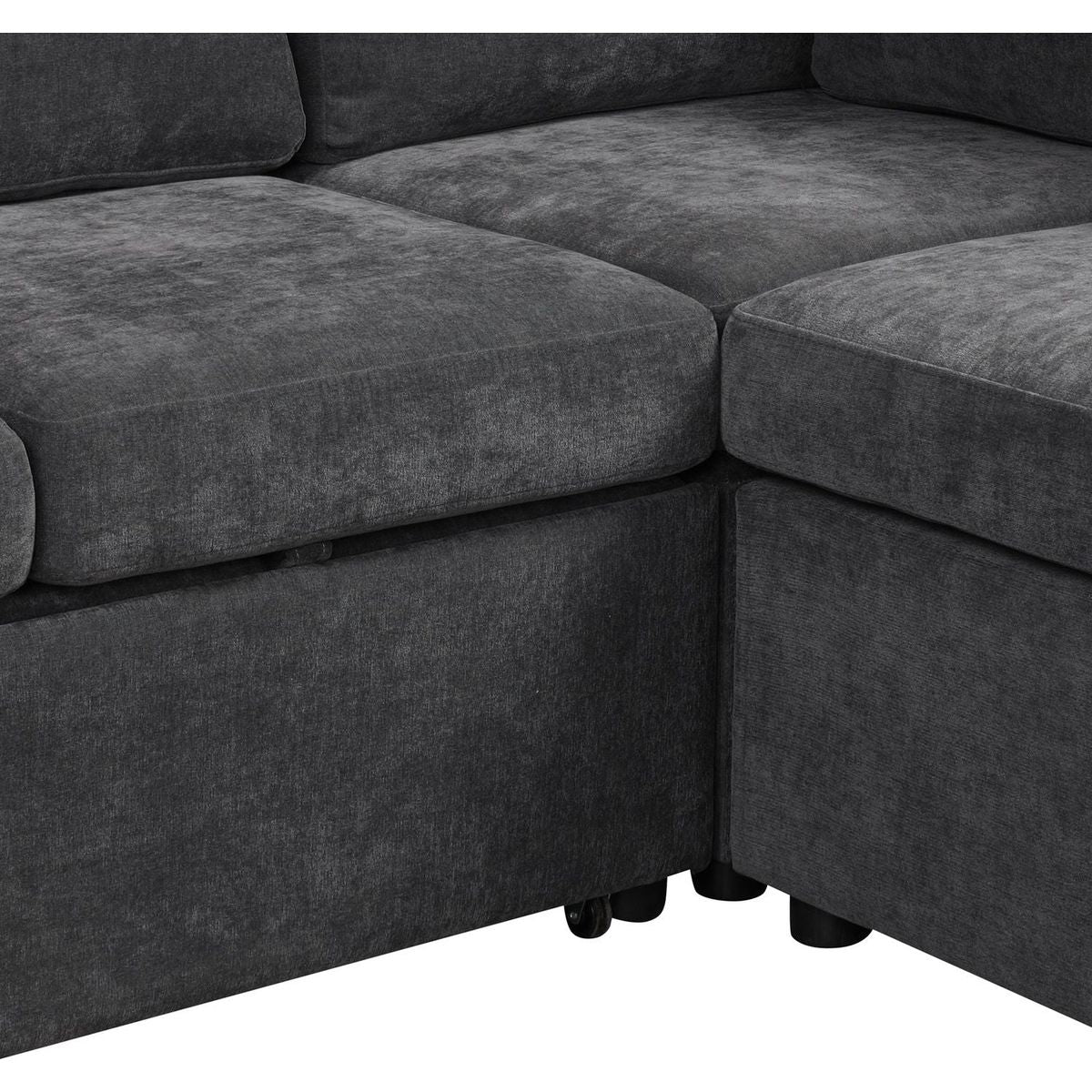 124.8"L-shaped Sofa Convertible Sofa Bed Pull Out Sofa Sleeper with Two Back Pillows, Two USB Ports and Two Power Sockets for Living Room, Gray