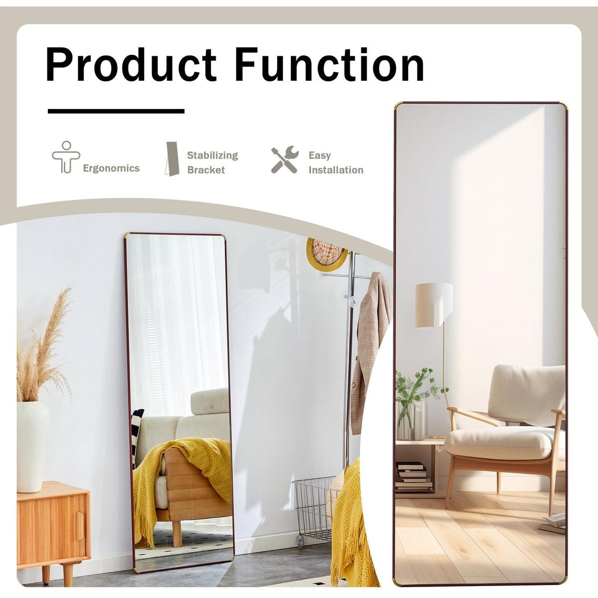 The 4th generation floor standing full-length mirror. wall mirror, bathroom makeup mirror, bedroom foyer, clothing store, wall mounted. 65 "x 23.2"