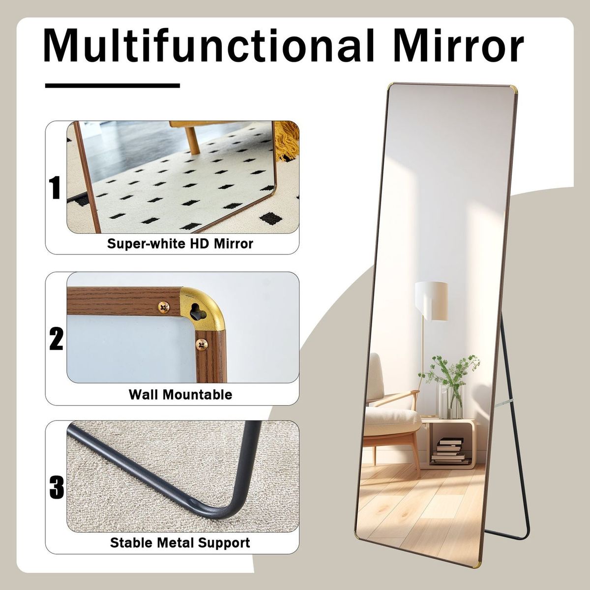 The 4th generation floor standing full-length mirror. wall mirror, bathroom makeup mirror, bedroom foyer, clothing store, wall mounted. 65 "x 23.2"