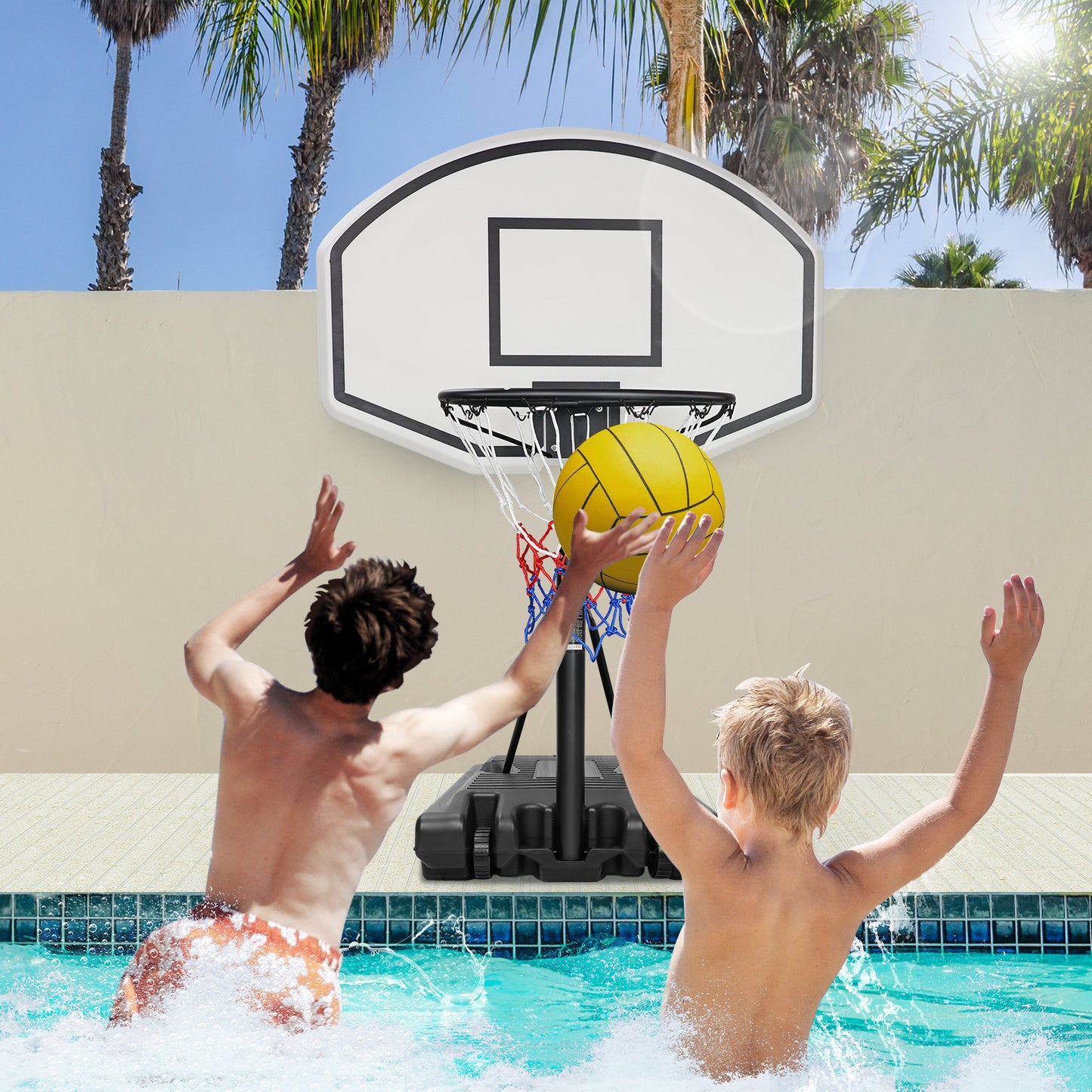 Portable Poolside Basketball Hoop Swimming Pool 3.1ft to 4.7ft Height-Adjustable Basketball System Goal Stand for Kids