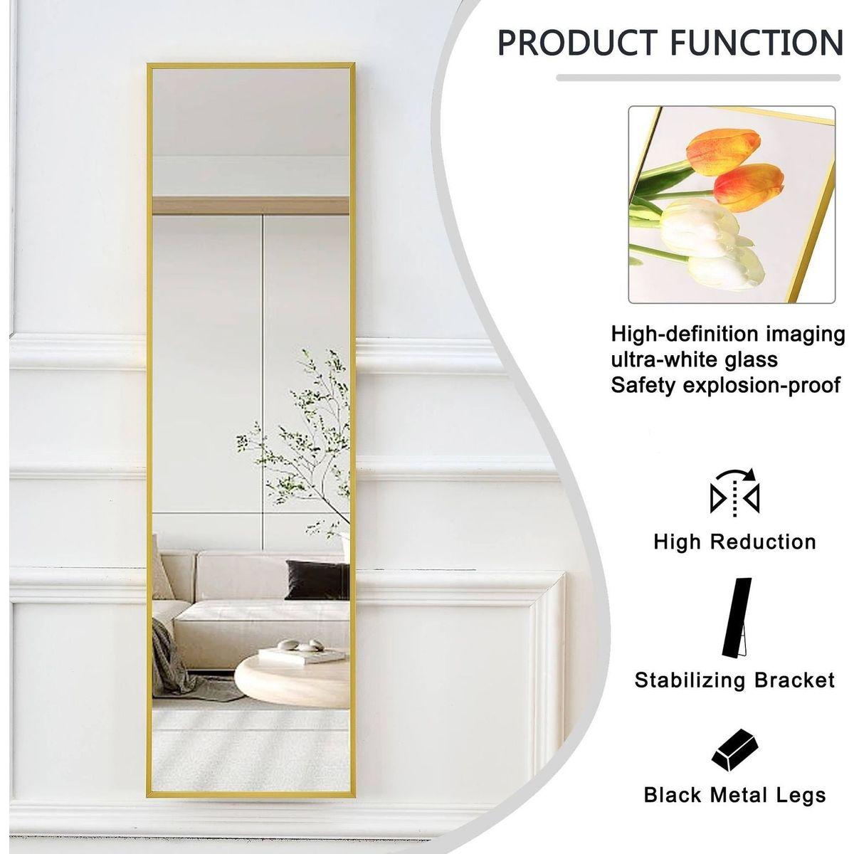 The 4rd generation aluminum alloy metal frame wall mounted full body mirror, bathroom makeup mirror, bedroom entrance, decorative mirror, quality upgrade, 48 "x 13.8"