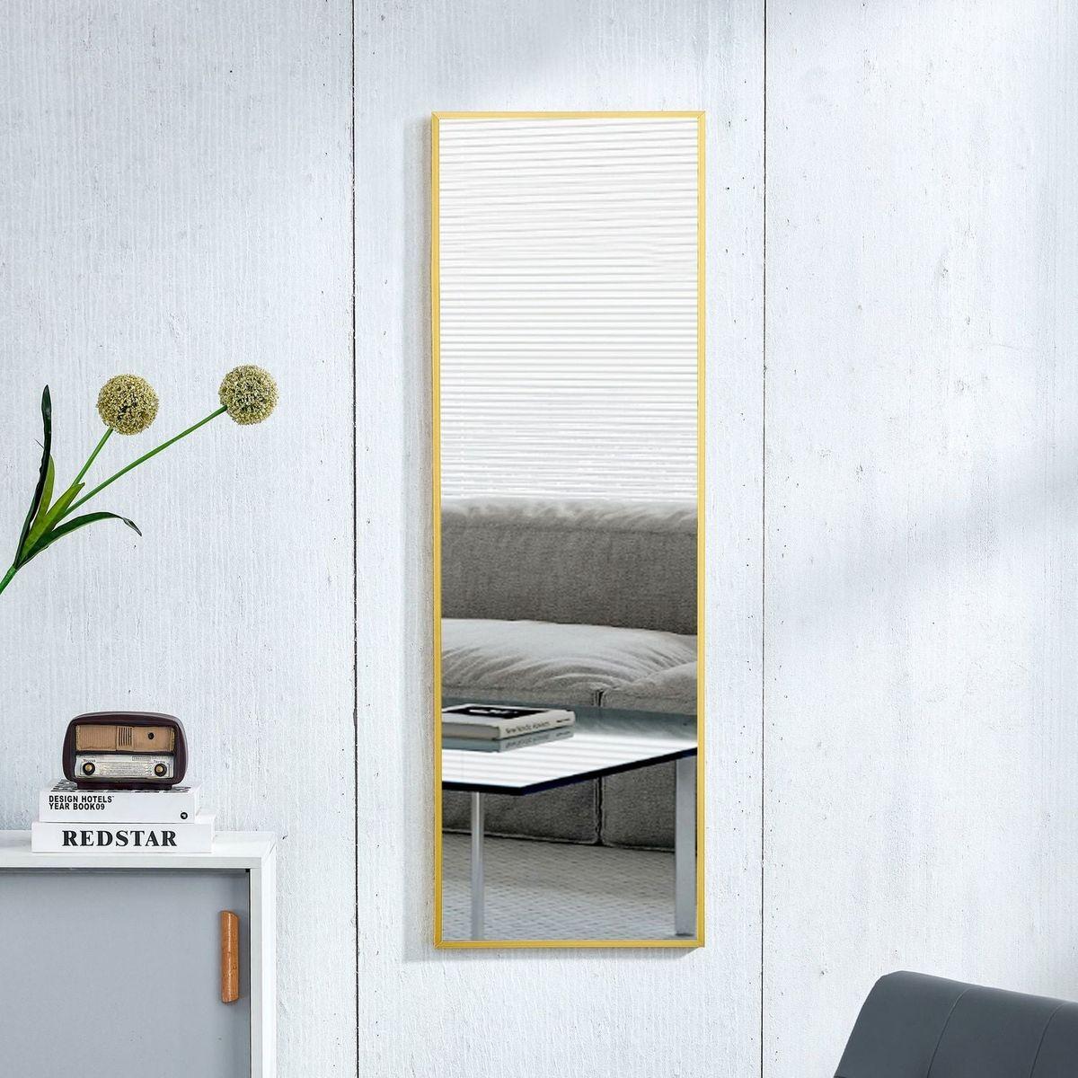 The 4rd generation aluminum alloy metal frame wall mounted full body mirror, bathroom makeup mirror, bedroom entrance, decorative mirror, quality upgrade, 48 "x 13.8"