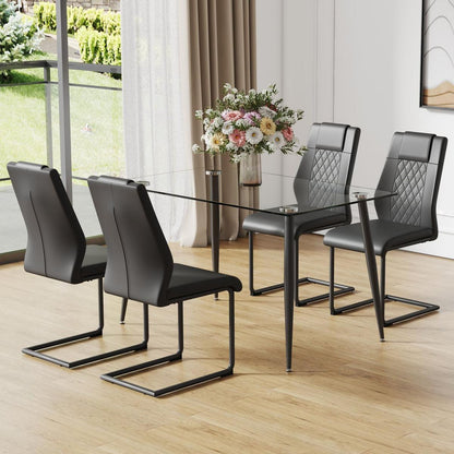 Table and chair set. 1 table and 4 chairs. Glass dining table, 0.31 "tempered glass tabletop and black metal legs. Black armless dining chair F-1544