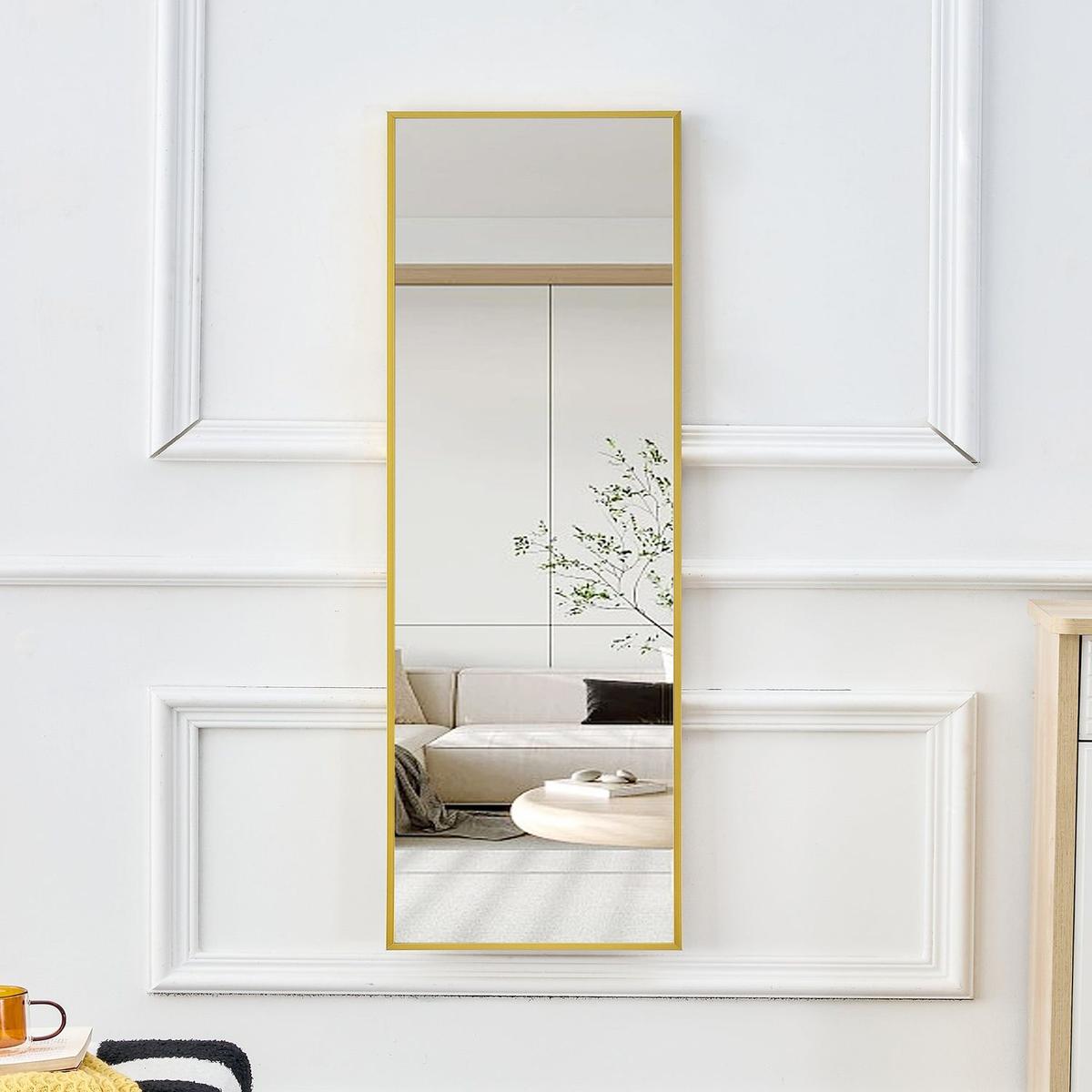 The 4rd generation aluminum alloy metal frame wall mounted full body mirror, bathroom makeup mirror, bedroom entrance, decorative mirror, quality upgrade, 48 "x 13.8"