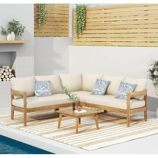 BROOKLYN SOFA SET-TEAK+BEIGE