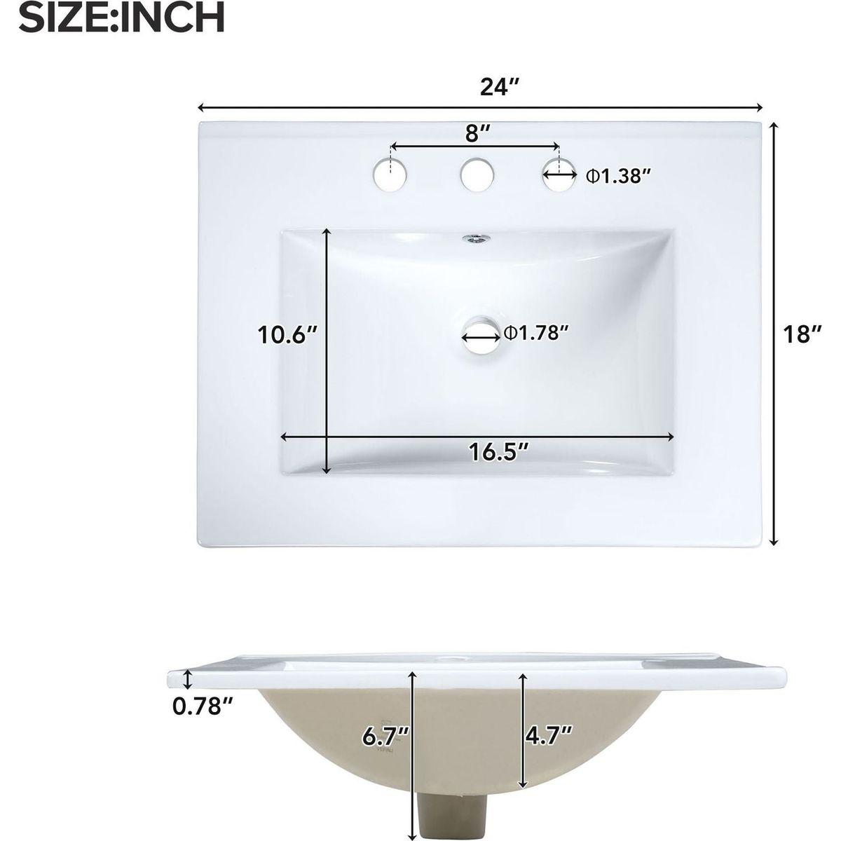 24"Bathroom Vanity Combo with Ceramic sink, Luxurious Space-Saving Vanity - W24"xD18"xH34"inch, 2 Soft-Close Doors