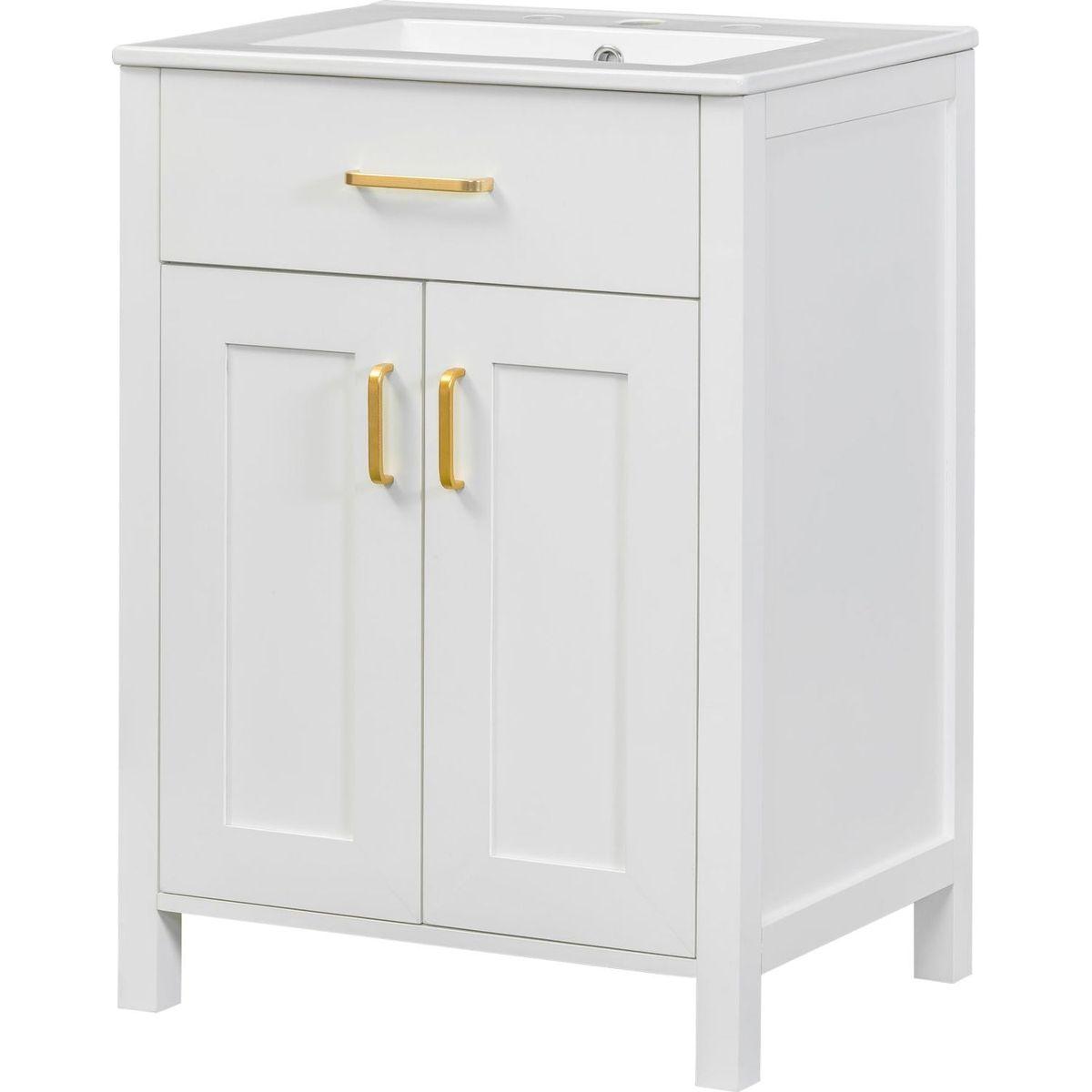 24"Bathroom Vanity Combo with Ceramic sink, Luxurious Space-Saving Vanity - W24"xD18"xH34"inch, 2 Soft-Close Doors