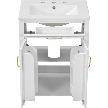 24"Bathroom Vanity Combo with Ceramic sink, Luxurious Space-Saving Vanity - W24"xD18"xH34"inch, 2 Soft-Close Doors