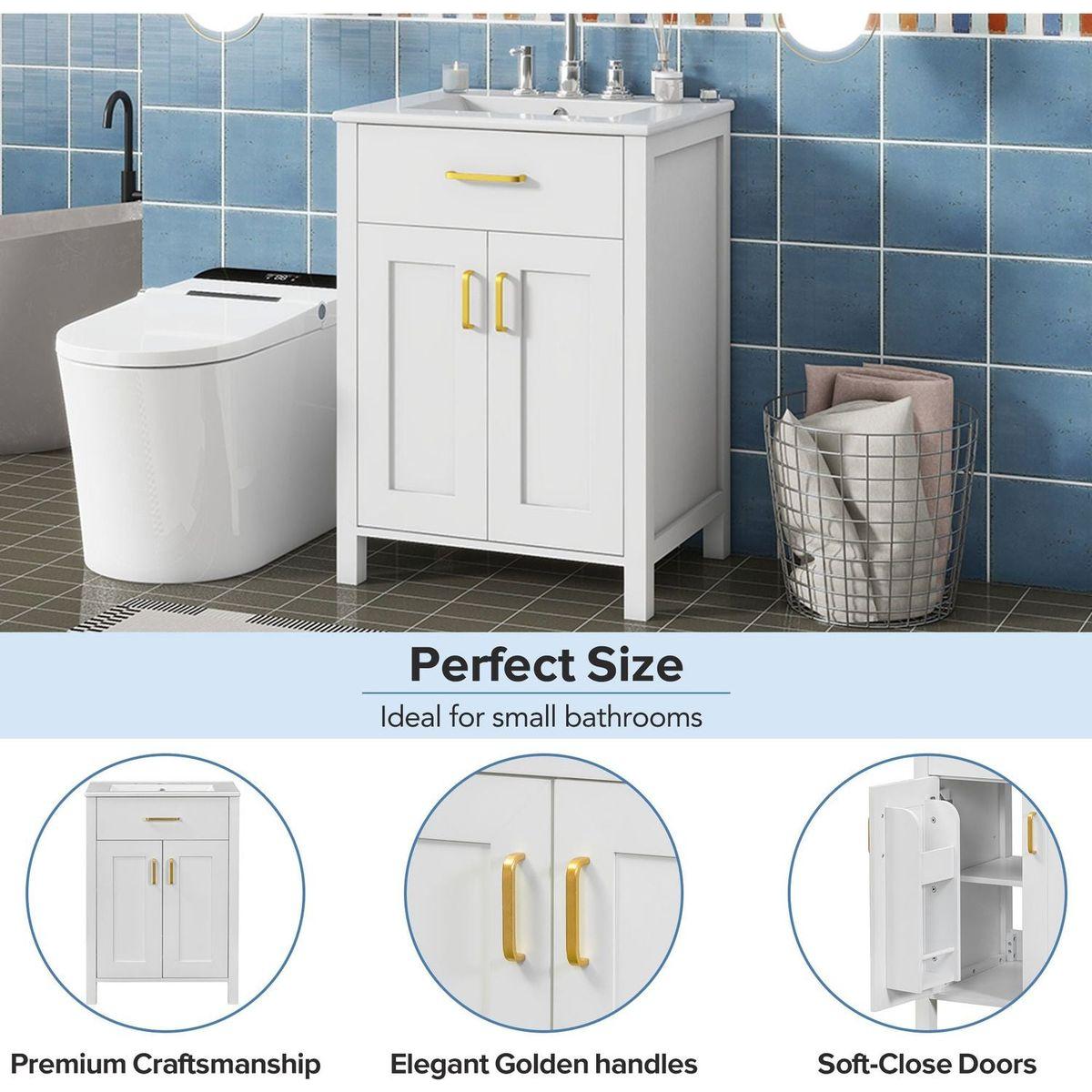 24"Bathroom Vanity Combo with Ceramic sink, Luxurious Space-Saving Vanity - W24"xD18"xH34"inch, 2 Soft-Close Doors