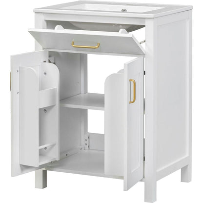 24"Bathroom Vanity Combo with Ceramic sink, Luxurious Space-Saving Vanity - W24"xD18"xH34"inch, 2 Soft-Close Doors