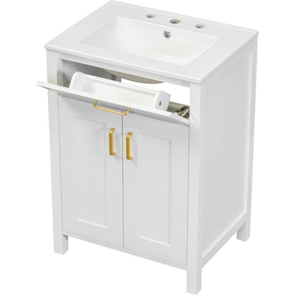 24"Bathroom Vanity Combo with Ceramic sink, Luxurious Space-Saving Vanity - W24"xD18"xH34"inch, 2 Soft-Close Doors