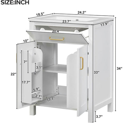 24"Bathroom Vanity Combo with Ceramic sink, Luxurious Space-Saving Vanity - W24"xD18"xH34"inch, 2 Soft-Close Doors