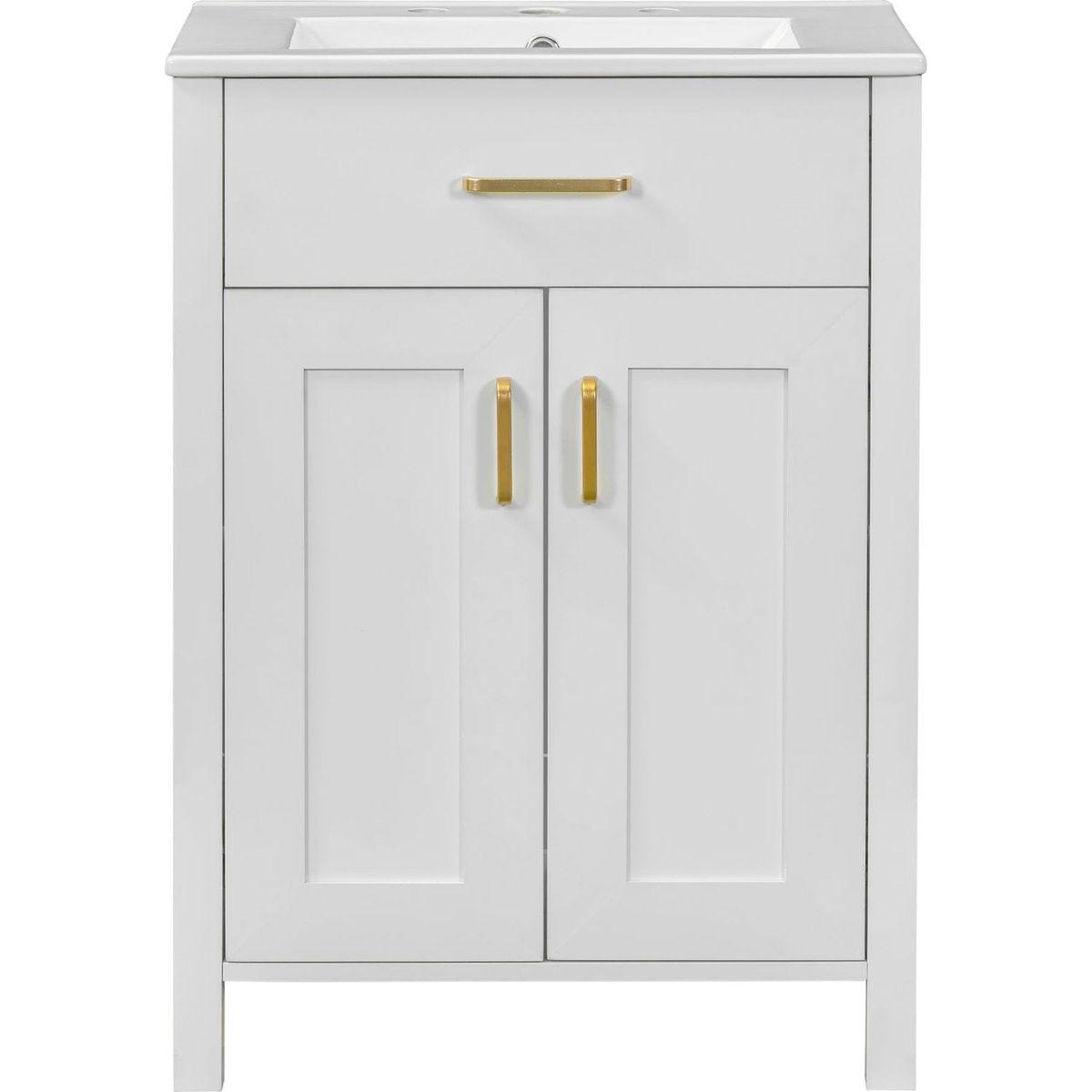 24"Bathroom Vanity Combo with Ceramic sink, Luxurious Space-Saving Vanity - W24"xD18"xH34"inch, 2 Soft-Close Doors