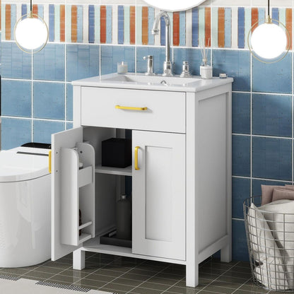 24"Bathroom Vanity Combo with Ceramic sink, Luxurious Space-Saving Vanity - W24"xD18"xH34"inch, 2 Soft-Close Doors