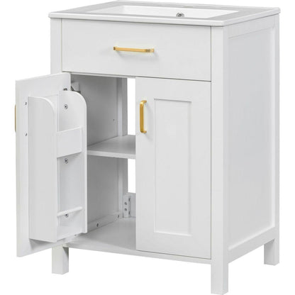 24"Bathroom Vanity Combo with Ceramic sink, Luxurious Space-Saving Vanity - W24"xD18"xH34"inch, 2 Soft-Close Doors