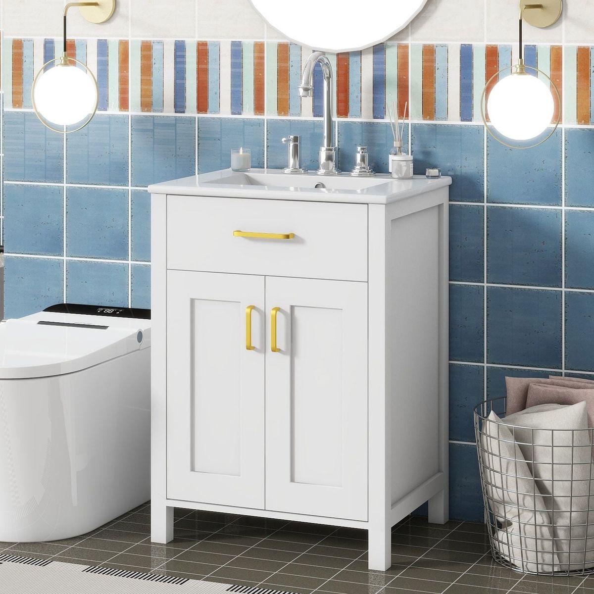 24"Bathroom Vanity Combo with Ceramic sink, Luxurious Space-Saving Vanity - W24"xD18"xH34"inch, 2 Soft-Close Doors