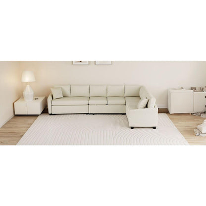 124.8"L-shaped Sofa Convertible Sofa Bed Pull Out Sofa Sleeper with Two Back Pillows, Two USB Ports and Two Power Sockets for Living Room, Beige