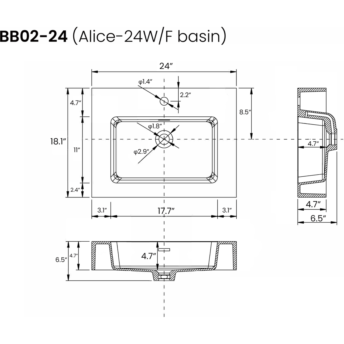 U062-Alice60W-201 Alice 60" White Bathroom Vanity with Double Sinks and Open Shelf, Modern Wall Mounted Floating Bathroom Vanity, One-Piece Sink Basin without Drain and Faucet