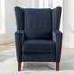 Mid Century Chenille Wingback Recliner Chair, Button Tufted Design Pushback Recliner Chair with Armrest and Solid Wood Legs, for Bedroom Living Room, Navy Blue