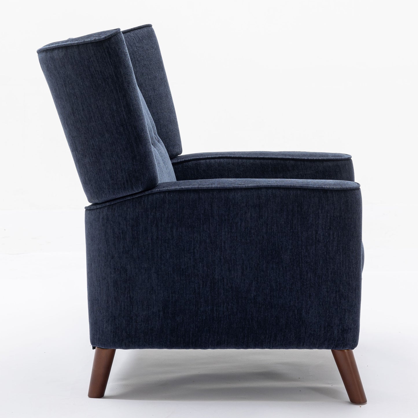 Mid Century Chenille Wingback Recliner Chair, Button Tufted Design Pushback Recliner Chair with Armrest and Solid Wood Legs, for Bedroom Living Room, Navy Blue