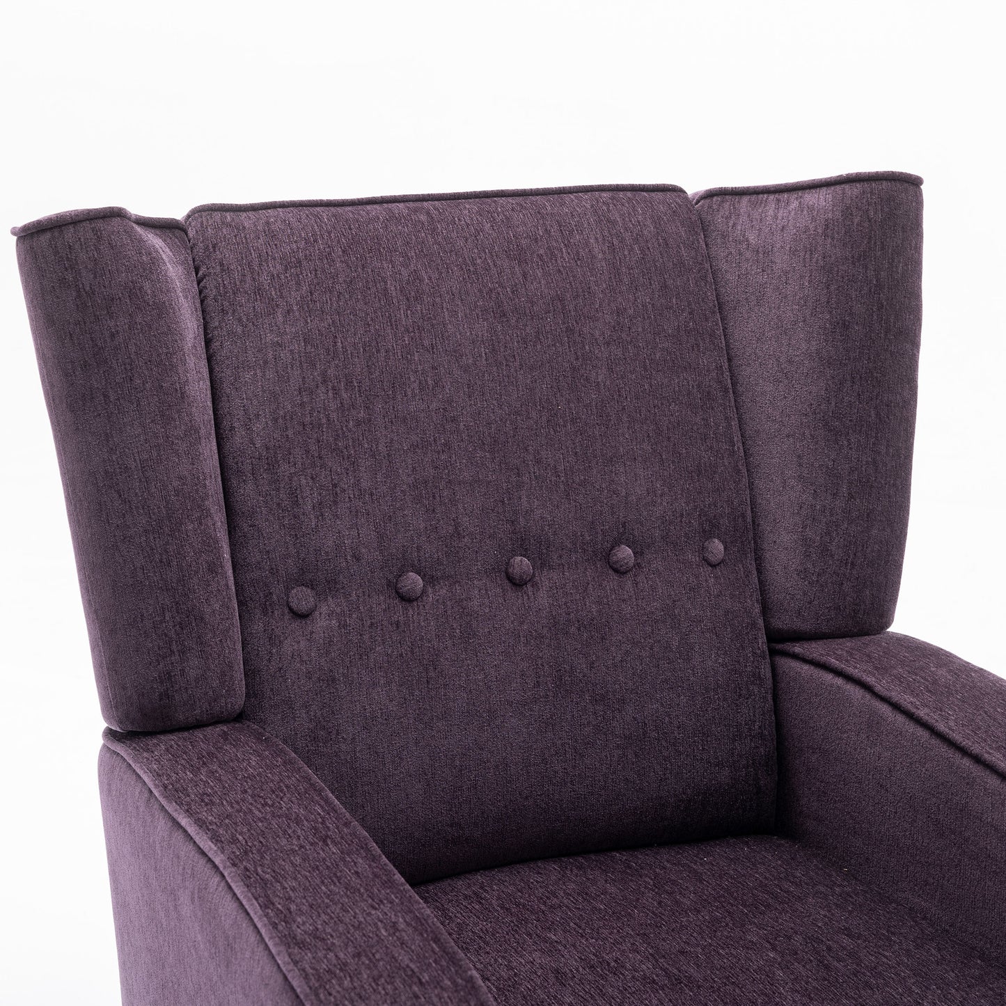 Mid Century Chenille Wingback Recliner Chair, Button Tufted Design Pushback Recliner Chair with Armrest and Solid Wood Legs, for Bedroom Living Room, Purple