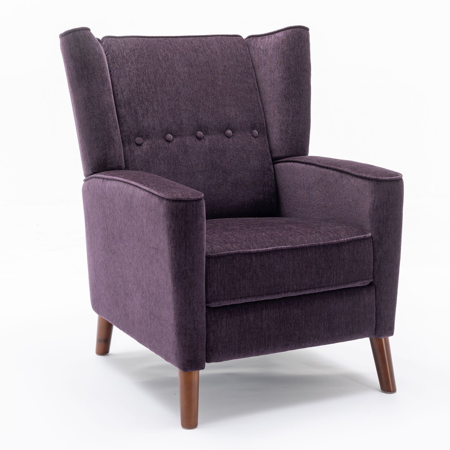 Mid Century Chenille Wingback Recliner Chair, Button Tufted Design Pushback Recliner Chair with Armrest and Solid Wood Legs, for Bedroom Living Room, Purple