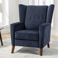 Mid Century Chenille Wingback Recliner Chair, Button Tufted Design Pushback Recliner Chair with Armrest and Solid Wood Legs, for Bedroom Living Room, Navy Blue