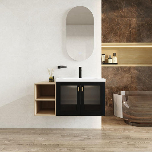 40 Inch Wall-Mounted Bathroom Vanity With Sink, 12 inch + 28 inch Combination Cabinet (KD-Packing)