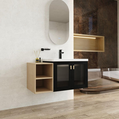 40 Inch Wall-Mounted Bathroom Vanity With Sink, 12 inch + 28 inch Combination Cabinet (KD-Packing)