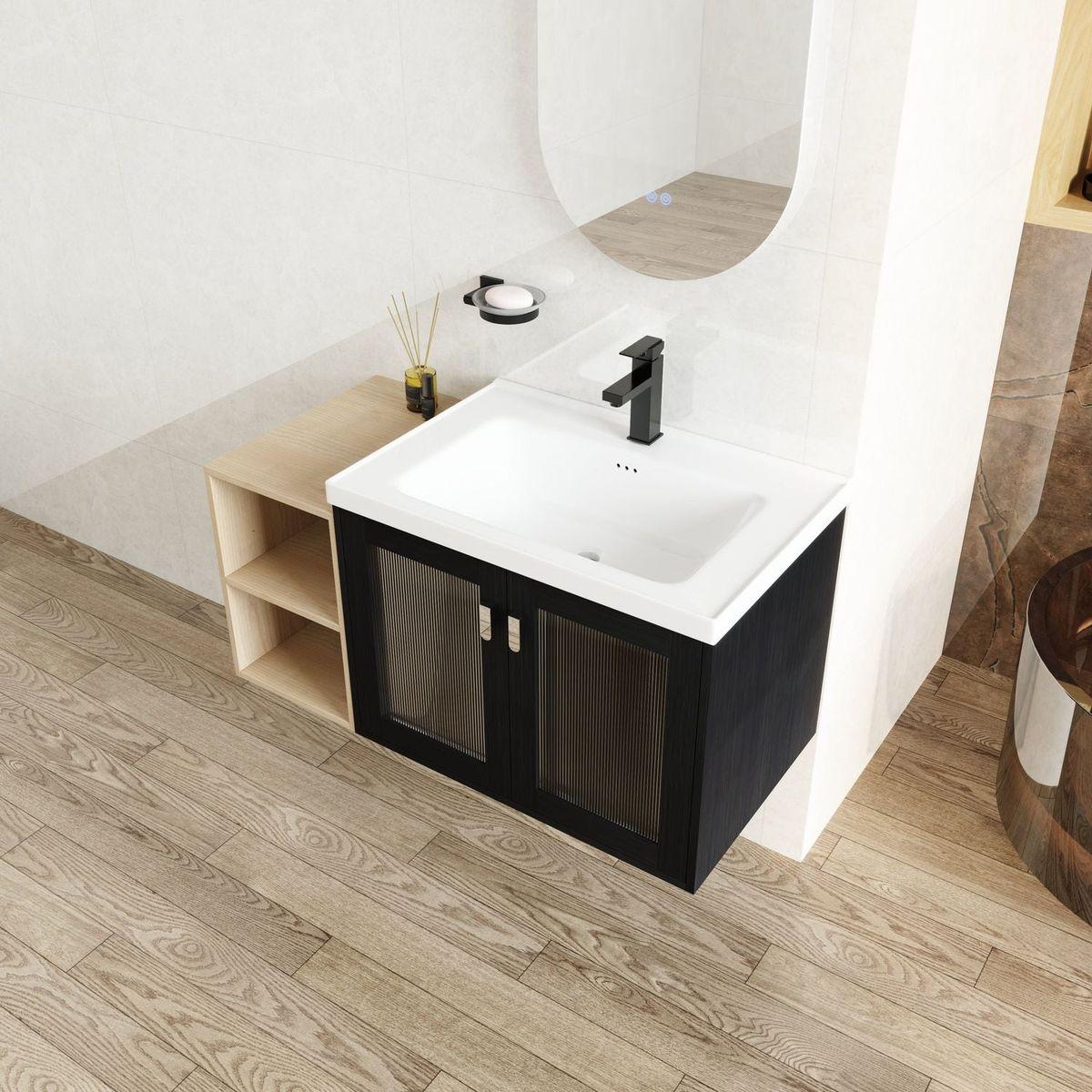 40 Inch Wall-Mounted Bathroom Vanity With Sink, 12 inch + 28 inch Combination Cabinet (KD-Packing)