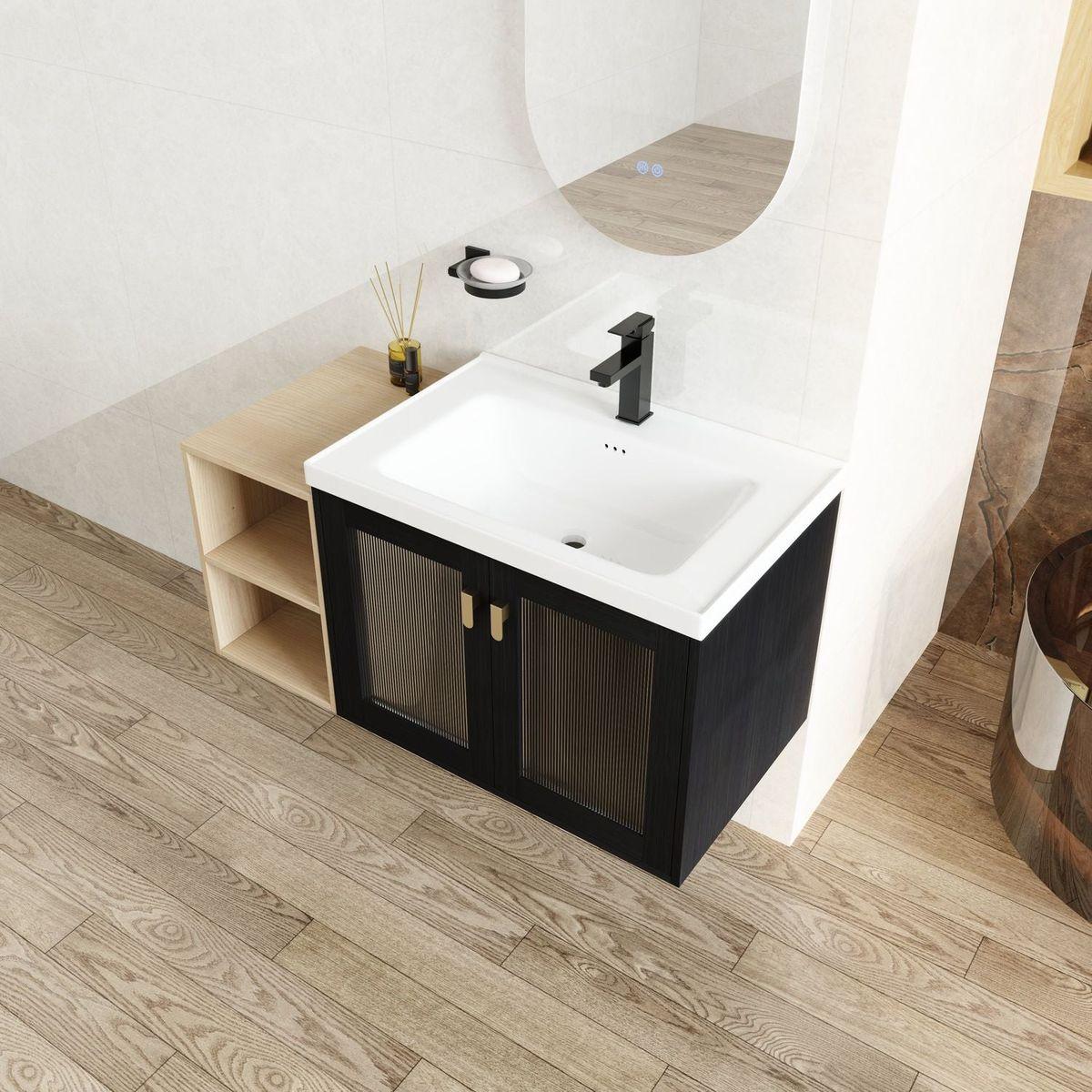 40 Inch Wall-Mounted Bathroom Vanity With Sink, 12 inch + 28 inch Combination Cabinet (KD-Packing)