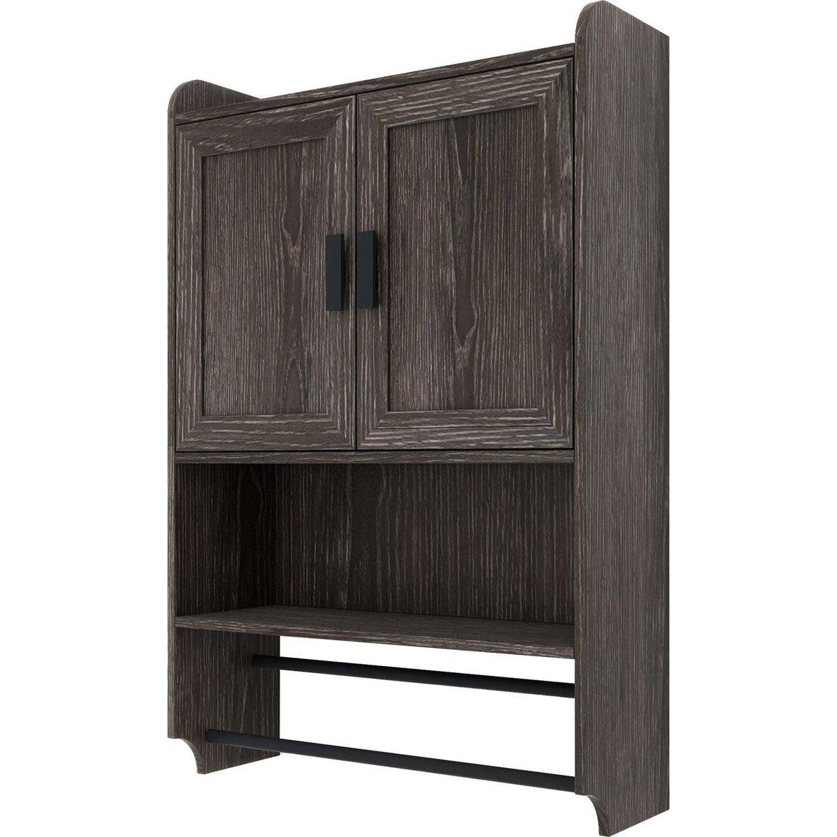 Bathroom Wall Cabinet with Doors,Adjustable Shelf,Towel Bar and Paper Holder, Over The Toilet Storage Cabinet, Medicine Cabinet for Bathroom-Grey