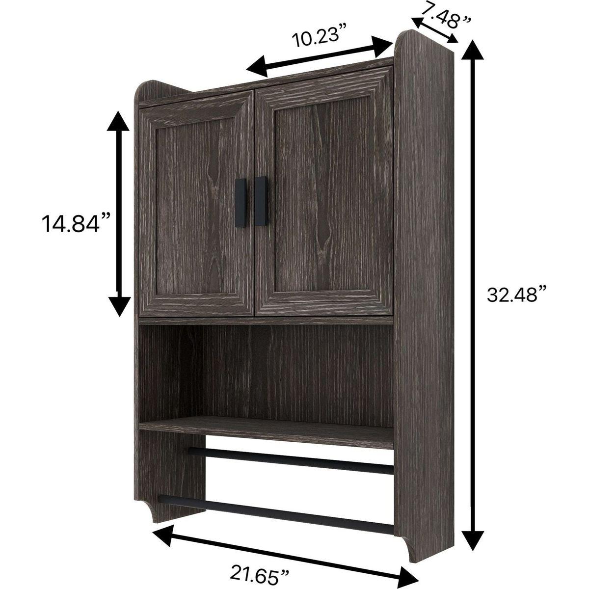 Bathroom Wall Cabinet with Doors,Adjustable Shelf,Towel Bar and Paper Holder, Over The Toilet Storage Cabinet, Medicine Cabinet for Bathroom-Grey