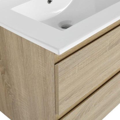 24" Wall-Mounted Bathroom Vanity With Ceramic Sink, 2-Soft Close Drawers, KD-Package