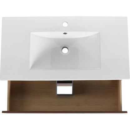 36" Wall-Mounted Bathroom Vanity With Ceramic Sink, 2-Soft Close Drawers, KD-Package