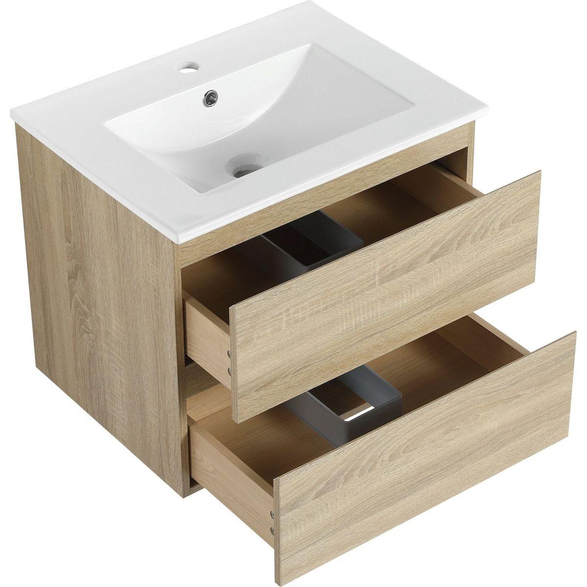 24" Wall-Mounted Bathroom Vanity With Ceramic Sink, 2-Soft Close Drawers, KD-Package