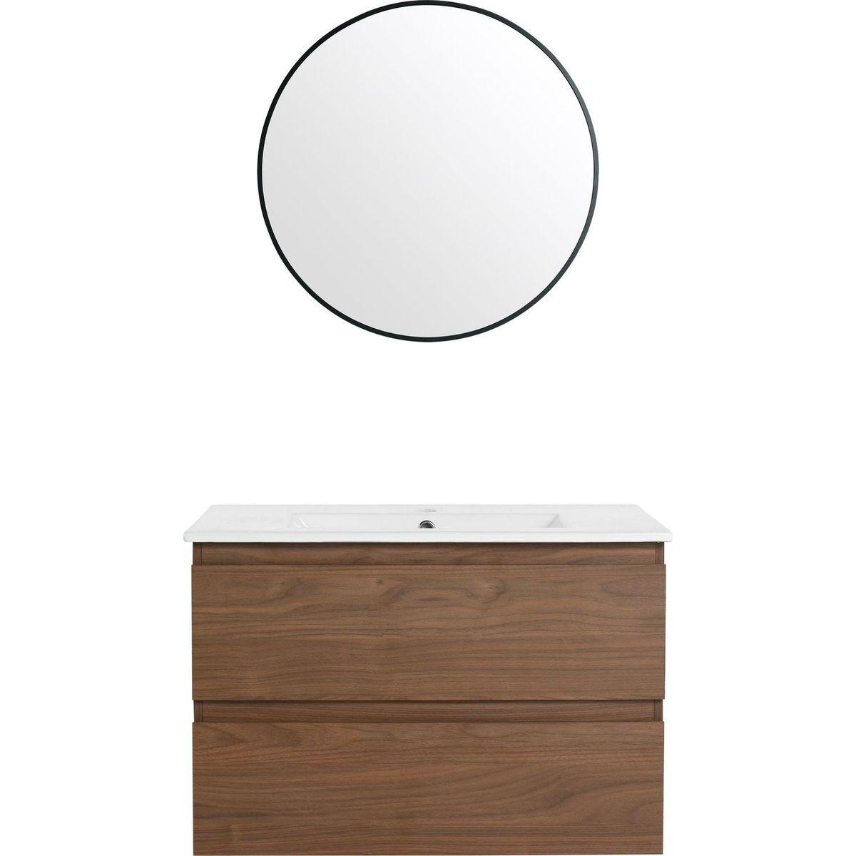 30" Wall-Mounted Bathroom Vanity With Ceramic Sink, 2-Soft Close Drawers, KD-Package