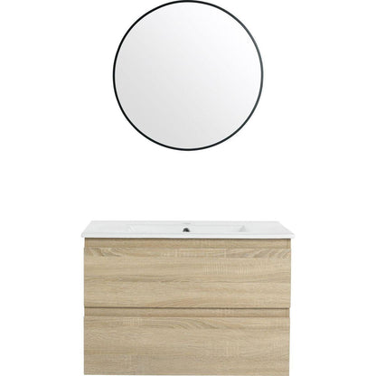 30" Wall-Mounted Bathroom Vanity With Ceramic Sink, 2-Soft Close Drawers, KD-Package