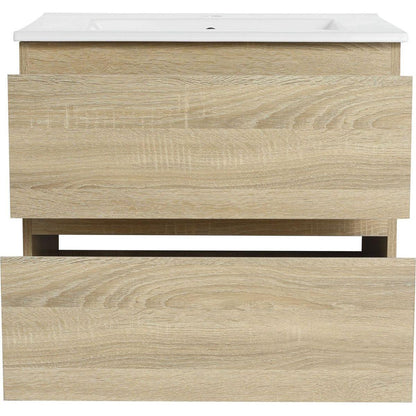 24" Wall-Mounted Bathroom Vanity With Ceramic Sink, 2-Soft Close Drawers, KD-Package