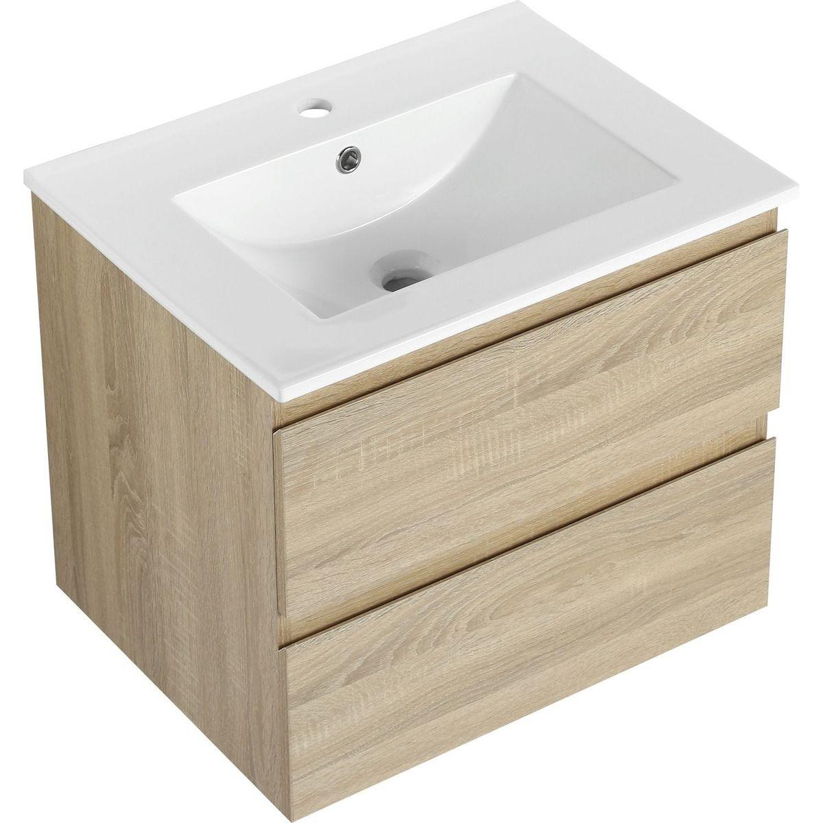 24" Wall-Mounted Bathroom Vanity With Ceramic Sink, 2-Soft Close Drawers, KD-Package