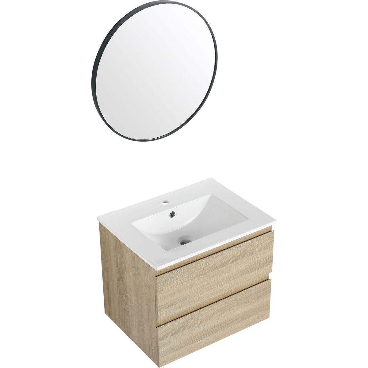 24" Wall-Mounted Bathroom Vanity With Ceramic Sink, 2-Soft Close Drawers, KD-Package