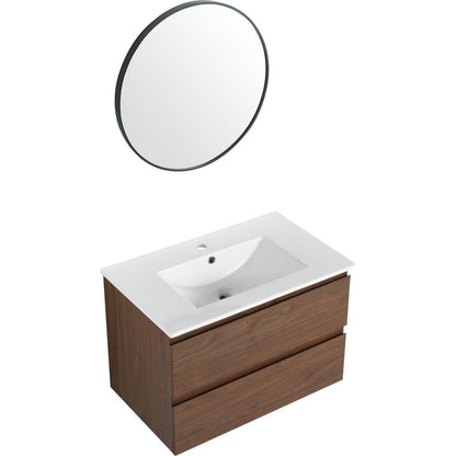 30" Wall-Mounted Bathroom Vanity With Ceramic Sink, 2-Soft Close Drawers, KD-Package