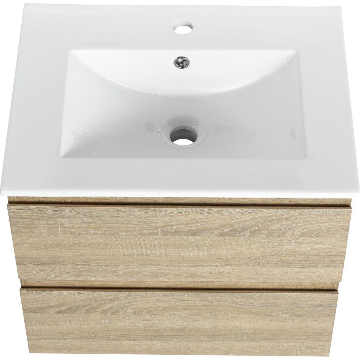 24" Wall-Mounted Bathroom Vanity With Ceramic Sink, 2-Soft Close Drawers, KD-Package