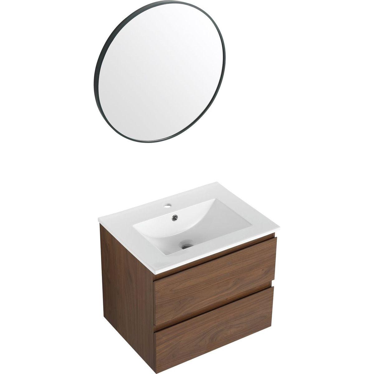 24" Wall-Mounted Bathroom Vanity With Ceramic Sink, 2-Soft Close Drawers, KD-Package