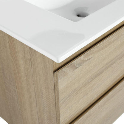 30" Wall-Mounted Bathroom Vanity With Ceramic Sink, 2-Soft Close Drawers, KD-Package